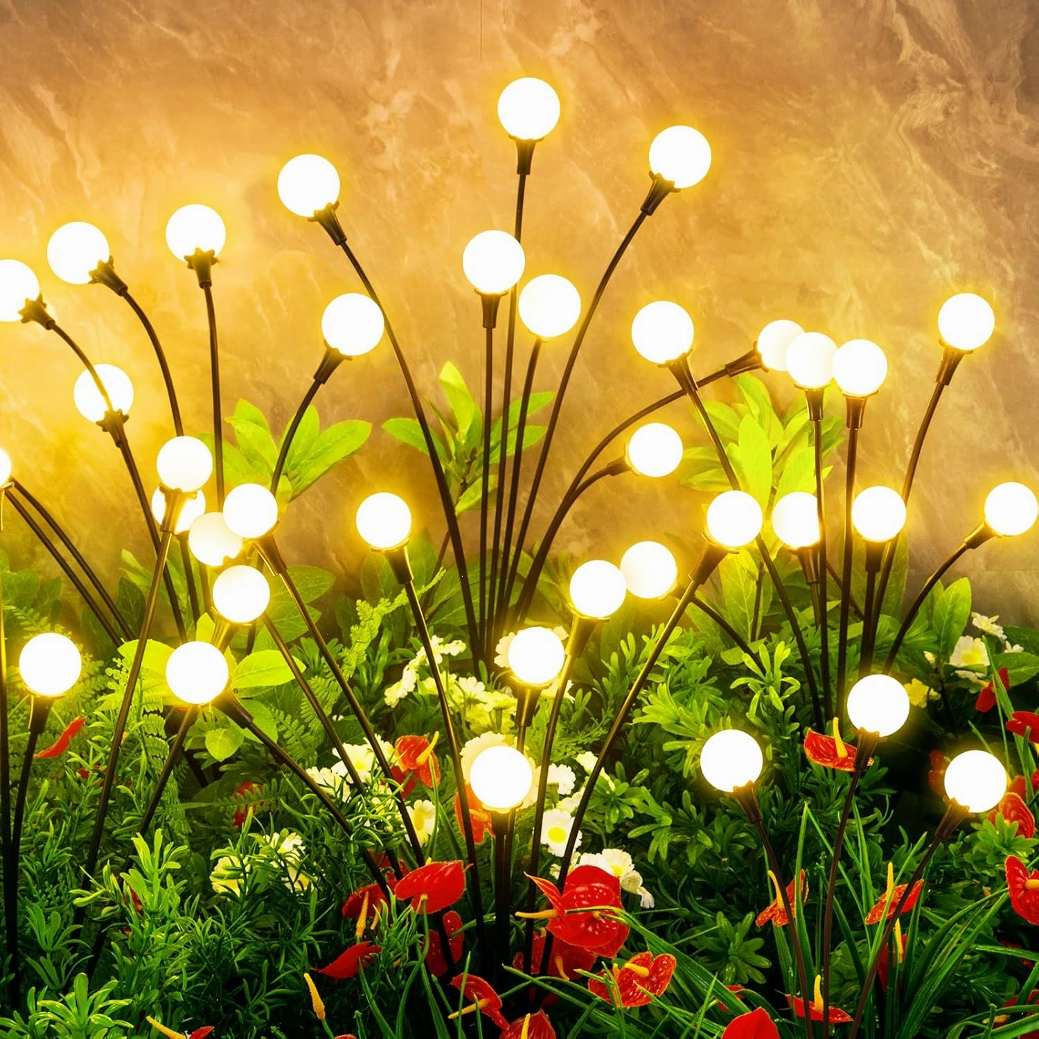 Solar Lights Outdoor Waterproof, 4 Packs 32LED, Solar Garden Lights, Patio Lights, Garden Decor, Patio Decor, Firefly Lights Solar Outdoor, Unique Gifts for Women, Gifts for Grandma