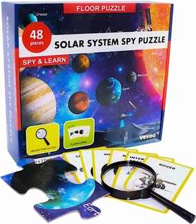 Solar System Spy Puzzle with Flashcards and Magnifying Glass 48 Piece Space Floor Puzzle for Kids Ages 4 to 8 Large 2ft x 3ft Educational Puzzles for Boys and Girls