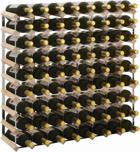 Solid Pine Wood Wine Rack for 72 Bottles with Galvanized Steel Frame 31.5" x 8.9" x 31.5" Rustic Countertop Cabinet Organizer for Kitchen, Bar, Liquor Display