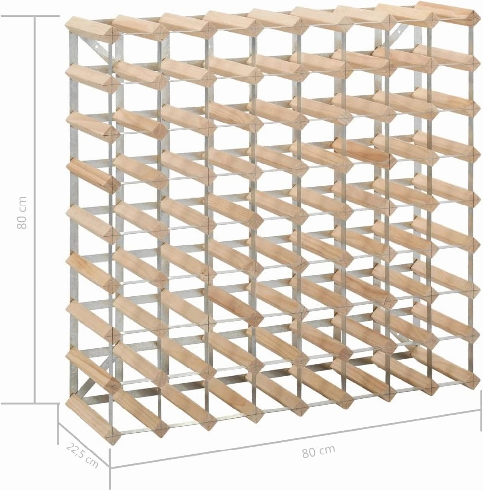 Solid Pine Wood Wine Rack for 72 Bottles with Galvanized Steel Frame 31.5" x 8.9" x 31.5" Rustic Countertop Cabinet Organizer for Kitchen, Bar, Liquor Display