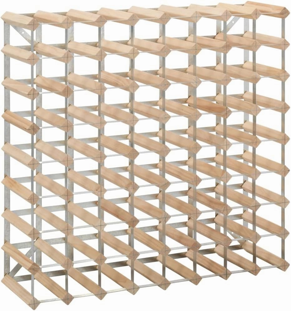 Solid Pine Wood Wine Rack for 72 Bottles with Galvanized Steel Frame 31.5" x 8.9" x 31.5" Rustic Countertop Cabinet Organizer for Kitchen, Bar, Liquor Display