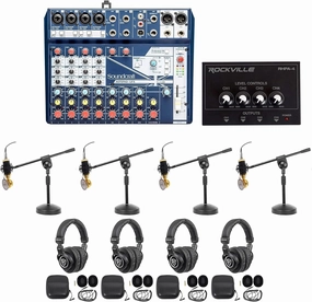 Soundcraft 4-Person Podcast Podcasting Recording Kit Mics Headphones Boom Stands
