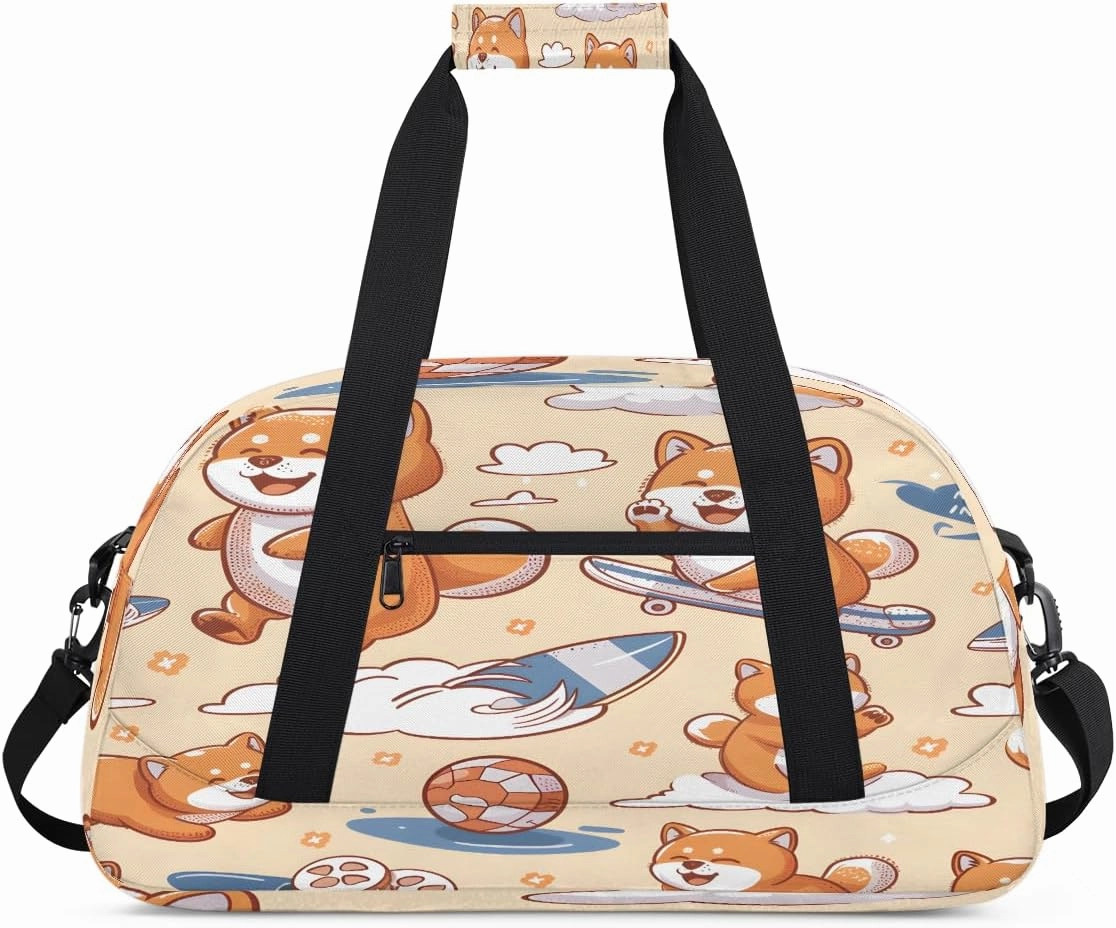 Space Funny Dog Kids Overnighter Duffel Bags for Boys, Carry-On Size Sports Gym Bag with Front Zipper Pocket for School Practice or Overnight Travel Weekender Sleepover Tote Bag
