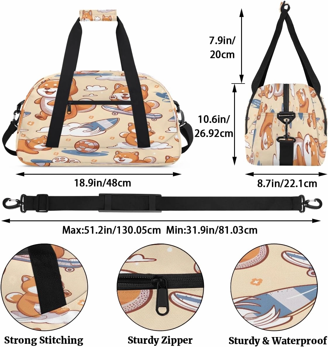 Space Funny Dog Kids Overnighter Duffel Bags for Boys, Carry-On Size Sports Gym Bag with Front Zipper Pocket for School Practice or Overnight Travel Weekender Sleepover Tote Bag