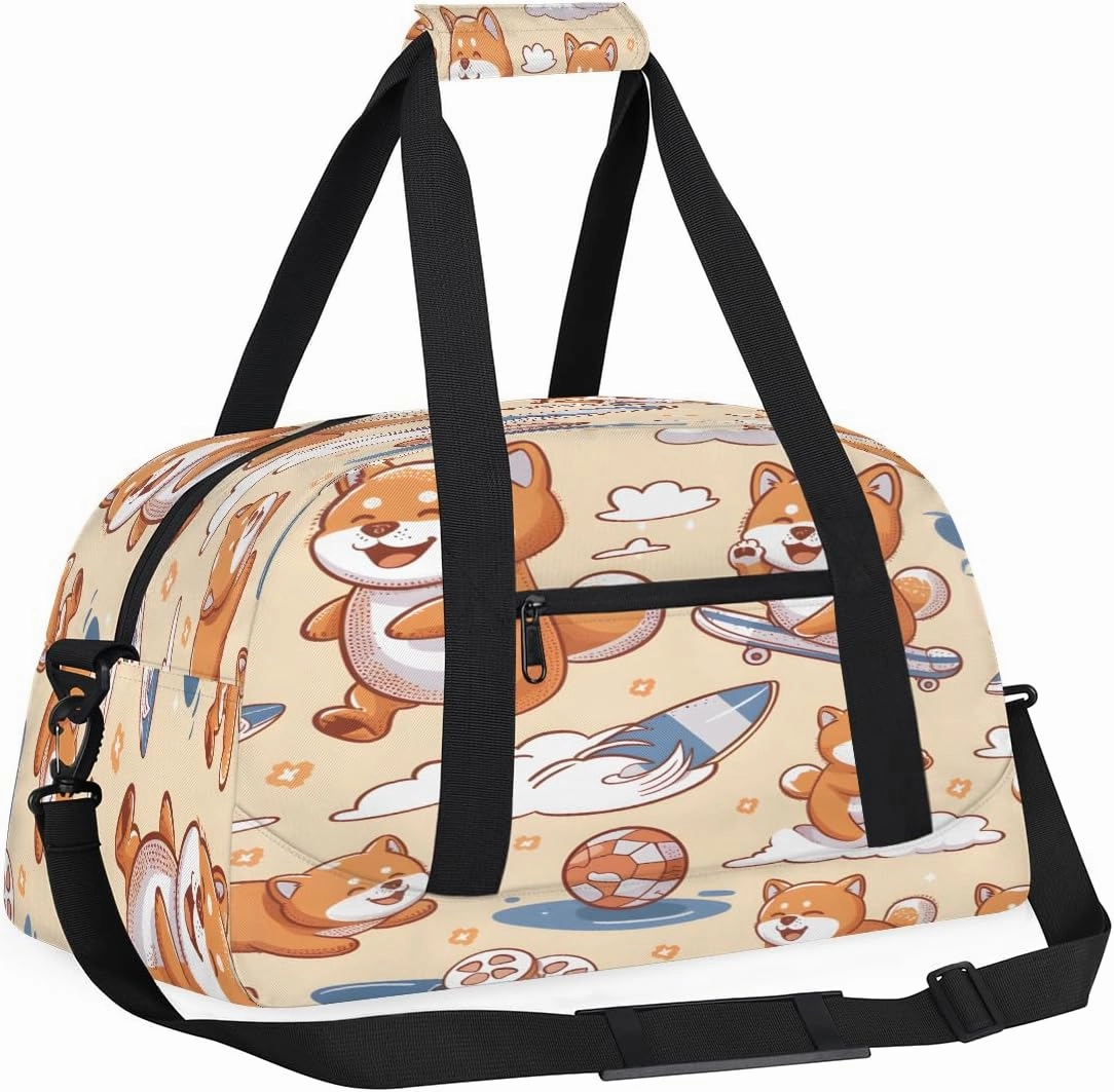 Space Funny Dog Kids Overnighter Duffel Bags for Boys, Carry-On Size Sports Gym Bag with Front Zipper Pocket for School Practice or Overnight Travel Weekender Sleepover Tote Bag