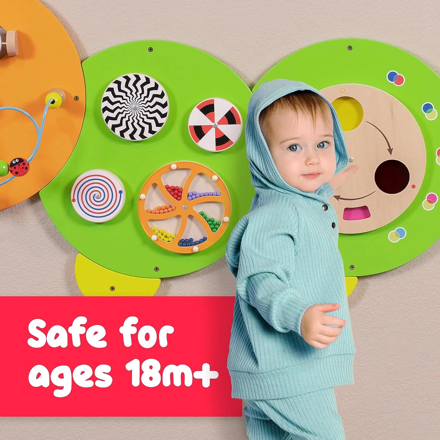 SPARK & WOW Caterpillar Activity Wall Panels | Ages 18m  | Montessori Sensory Wall Toy | 8 Activities | Busy Board | Toddler Room Decor
