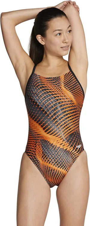 Speedo Women's Swimsuit One Piece PowerFlex Flyback Printed Adult Team Colors
