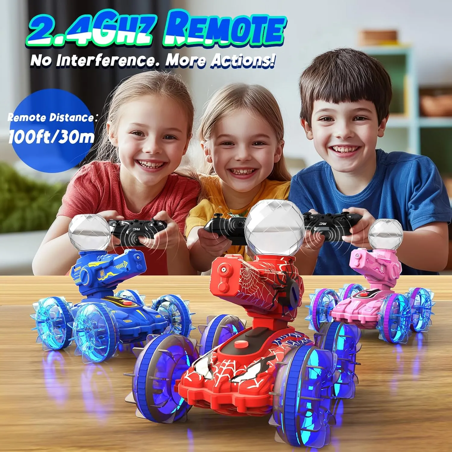 Spider Amphibious Remote Control Car for Boys Kids - 4WD Waterproof 2.4 GHz 360°Rotation RC Stunt Car - Water and Land Pool Toys Cars for 4 5 6 7 8 9 10 Year Old Boys Christmas Birthday Gifts
