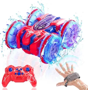 Spider Waterproof Remote Control Car, Double-Sided 2.4Ghz Drift RC Gesture Sensing Stunt Car with LED Cool Lights, All Terrain Water Beach Pool Toy 4WD RC Car Toy for Age 3-6 7-9 Year Old Kids Gifts