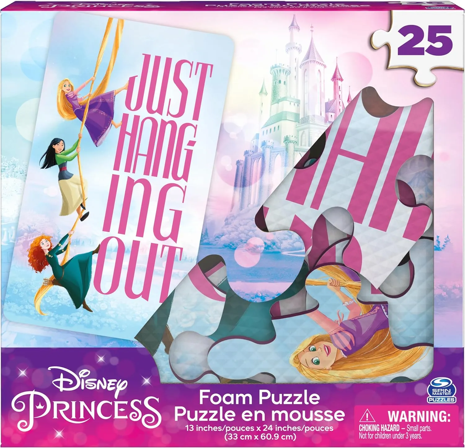 Spin Master Games, Disney Princess Puzzles, 25 Pieces, Soft Foam Kids Puzzle Featuring Rapunzel, Mulan, Merida, for Ages 4 & up