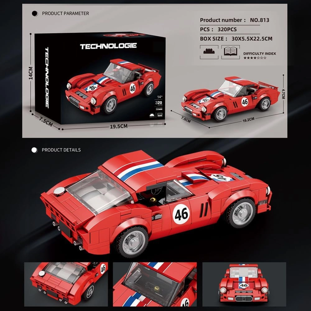 Sports Car Model Building Blocks Set for 250 GTO, 320 PCS Racing Car Model Building Blocks kit, MOC Super car Building Brick, Construction Vehicle Toys Gift for Kid Adult