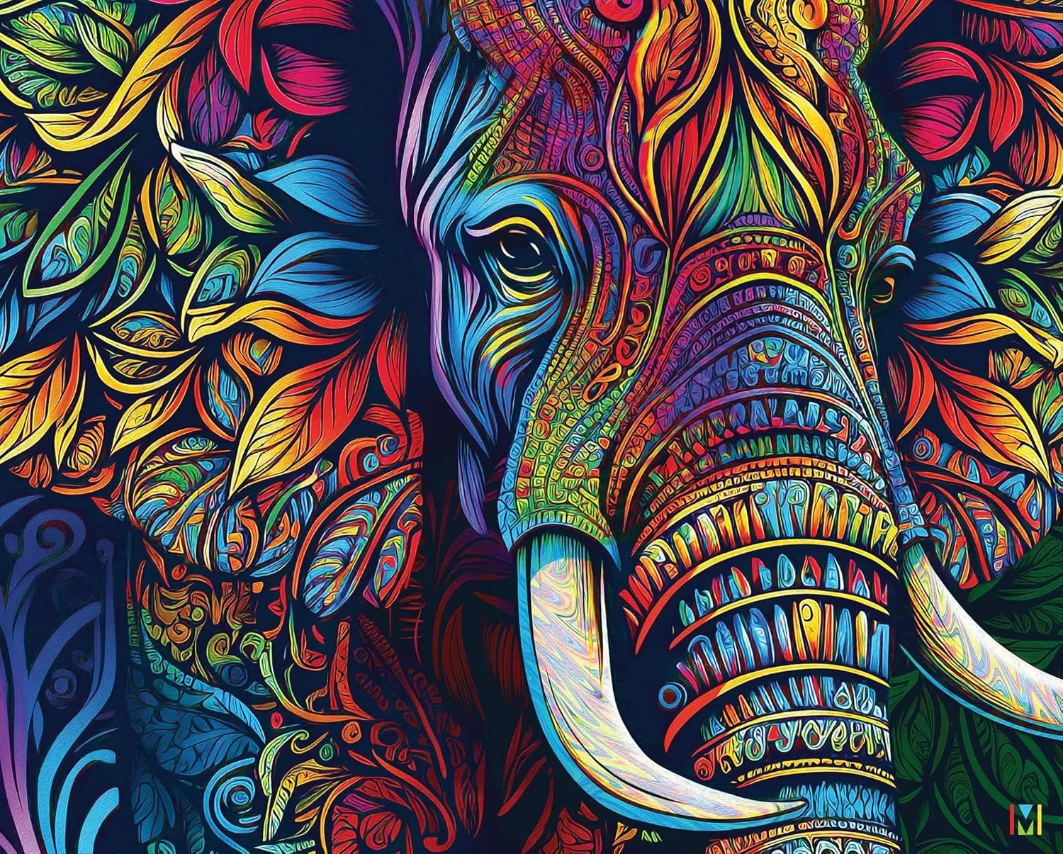 Springbok Elephant Mandala 1000 Piece Jigsaw Puzzle for Adults - Take Off on a Wild Adventure with This Colorful Image by Artist Michael David Ward