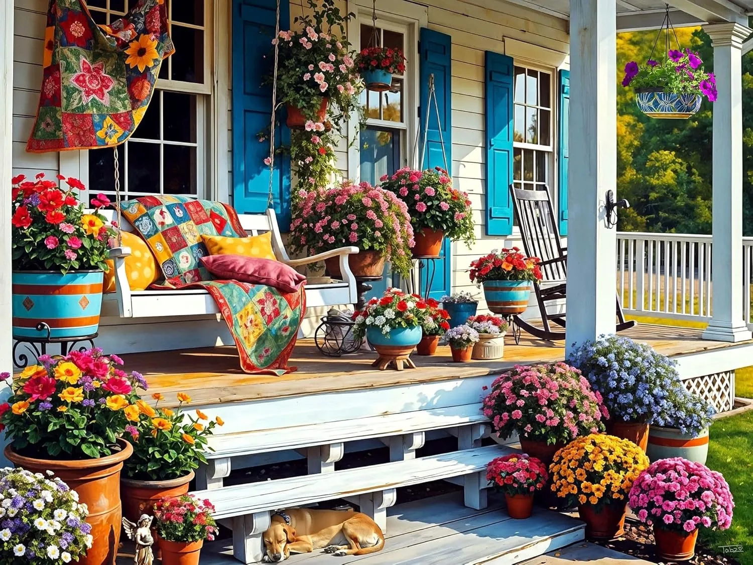 Springbok Front Porch 500 Piece Jigsaw Puzzle for Adults - Step Back and Relax on Grandma's Front Porch with This Colorful and Nostalgic Image
