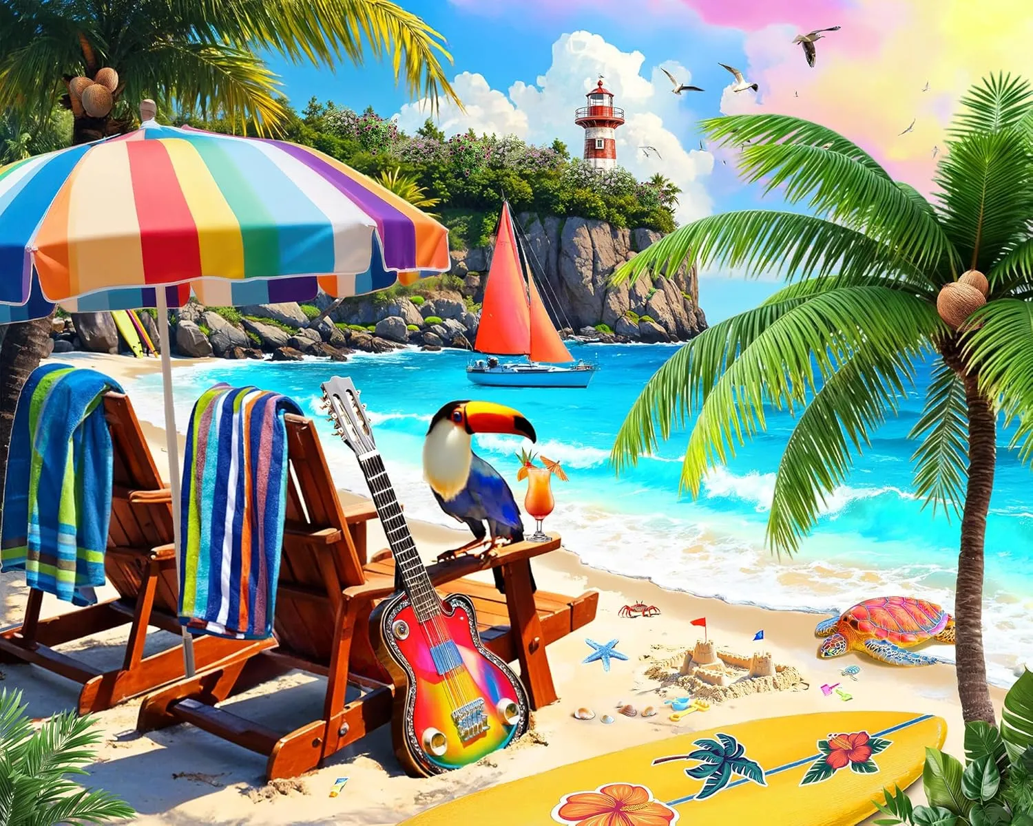 Springbok Tropical Paradise 1000 Piece Jigsaw Puzzle - Escape to a Tropical Paradise with This Colorful Beachside Image