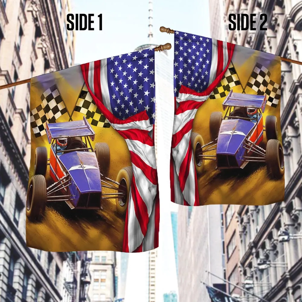 Sprint Car Dirt Track Racing American Flag TQN1386F