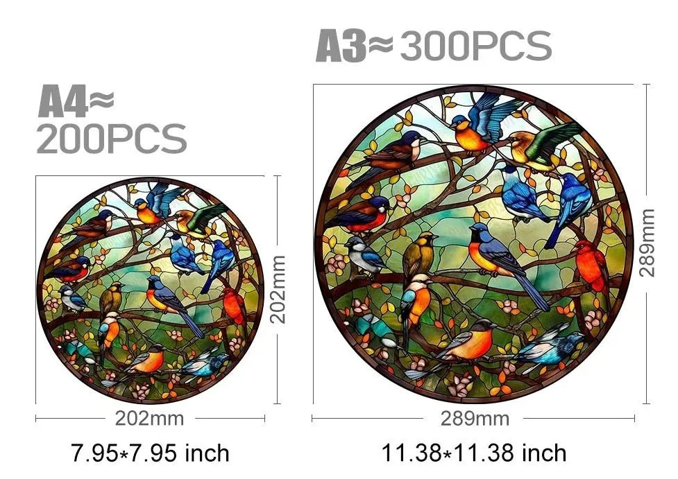 Stained Glass 'Colorful Birds' 3D Wood Jigsaw Puzzle
