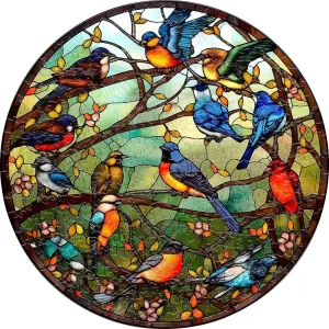 Stained Glass 'Colorful Birds' 3D Wood Jigsaw Puzzle