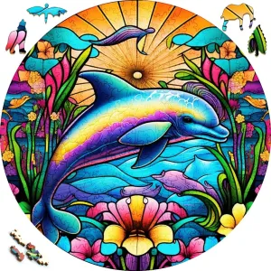 Stained Glass 'Colorful Dolphin' 3D Wood Jigsaw Puzzle