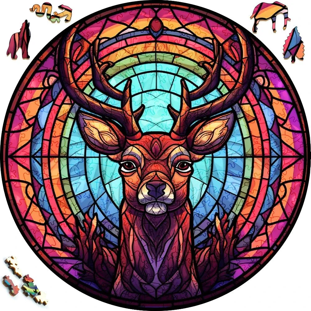 Stained Glass 'Mosaic Colorful Deer' 3D Wood Jigsaw Puzzle