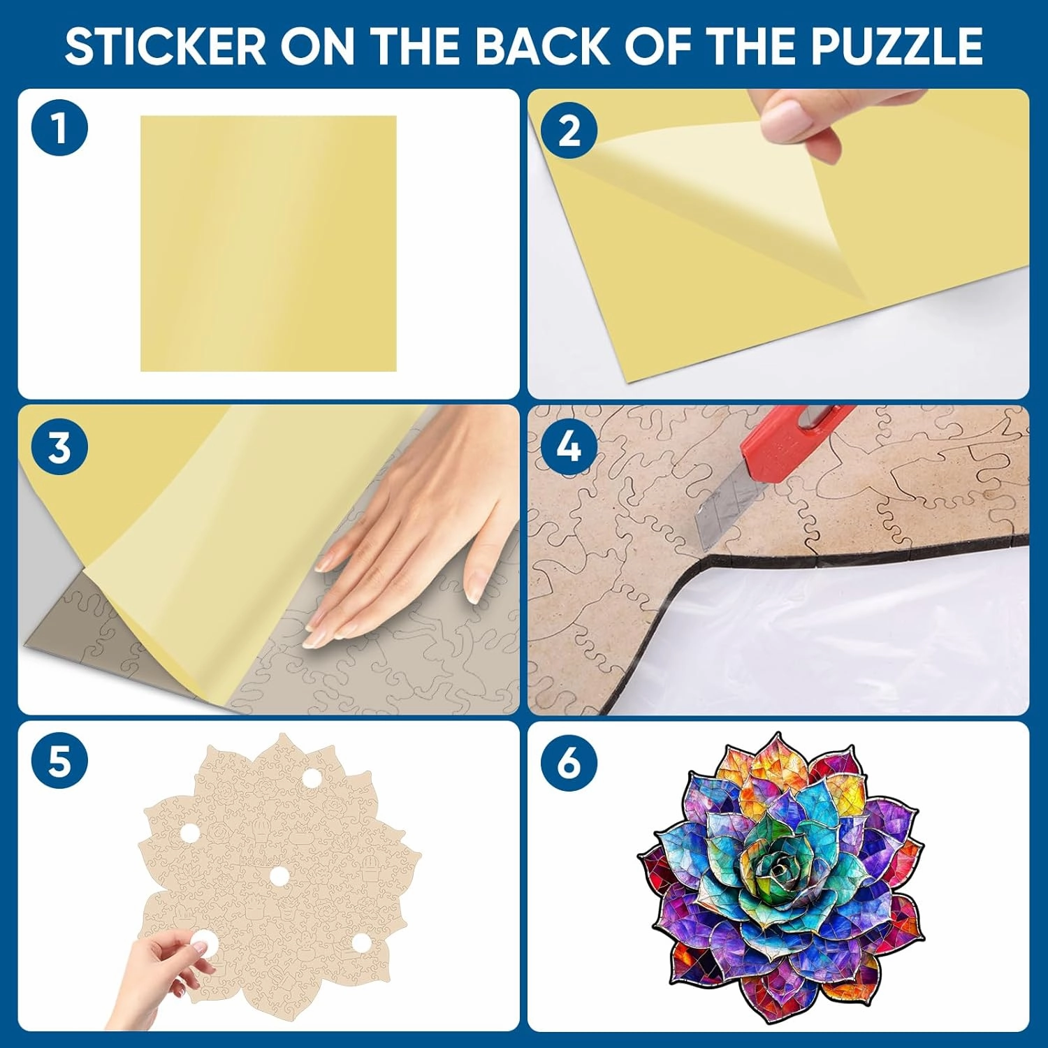 Stained Glass Succulent Wooden Puzzles for Adults, 200 Pieces Mandala Jigsaw Puzzles, Unique Shaped Medium Size Wood Puzzle Gift for Kids, Family Game 11.2'' x 11.4''