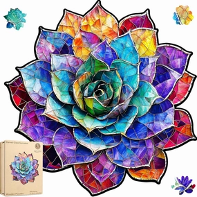 Stained Glass Succulent Wooden Puzzles for Adults, 200 Pieces Mandala Jigsaw Puzzles, Unique Shaped Medium Size Wood Puzzle Gift for Kids, Family Game 11.2'' x 11.4''
