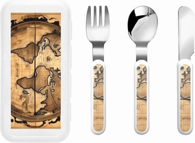 Stainless Steel Kids Silverware Set, Ancient Map World Globe Utensil Set Reusable Children Safe Knife Spoon Fork Set With Storage Case Dishwasher Safe For Lunch, Travel Outdoors