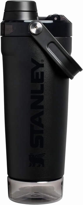 Stanley Activate Shaker Bottle 20 oz | Leakproof Insulated Stainless Steel Shaker Cup | Base Storage and Twist On Fast Flow Lid | Protein Shakes and Pre Workout Powder | BPA-Free | Black