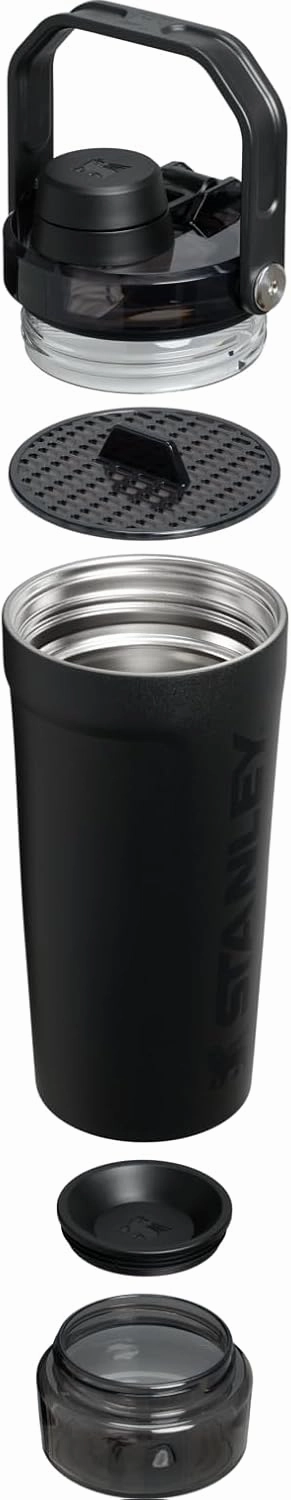 Stanley Activate Shaker Bottle 20 oz | Leakproof Insulated Stainless Steel Shaker Cup | Base Storage and Twist On Fast Flow Lid | Protein Shakes and Pre Workout Powder | BPA-Free | Black