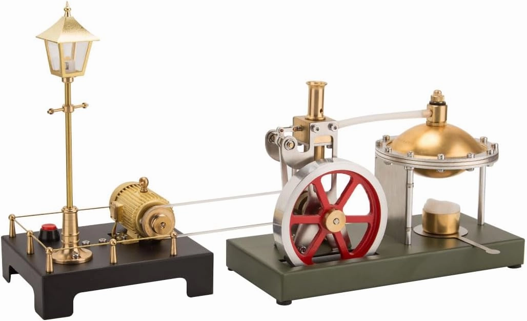 Steam Engine Kit That Runs, DIY Assembly Retro Steam Engine Model with Boiler Support and Additional Load Mini Steam Generator and Lamp Scene, Creative Gifts for Physics Lover (Steam Engine 2 in 1)