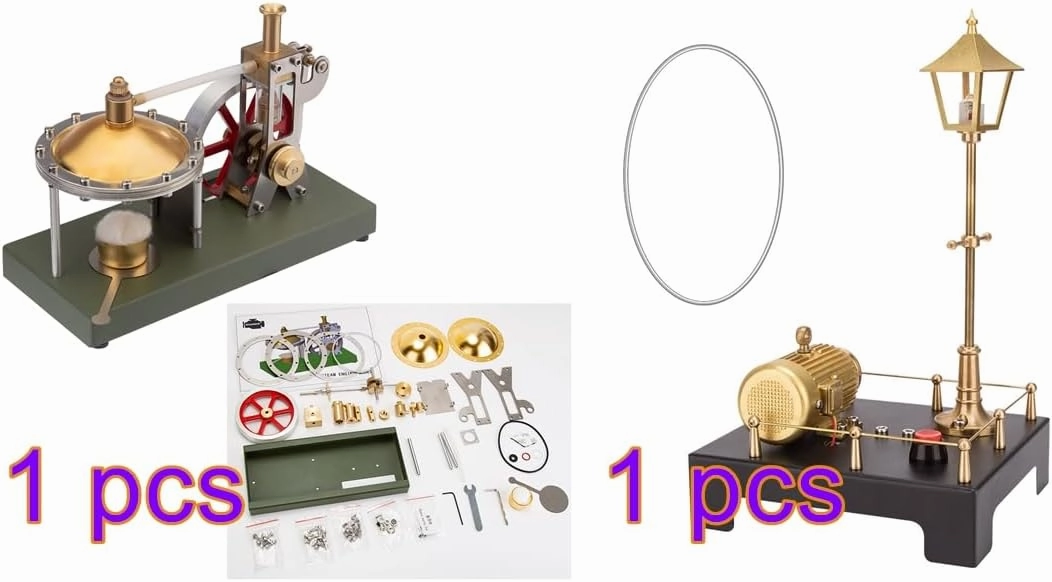Steam Engine Kit That Runs, DIY Assembly Retro Steam Engine Model with Boiler Support and Additional Load Mini Steam Generator and Lamp Scene, Creative Gifts for Physics Lover (Steam Engine 2 in 1)