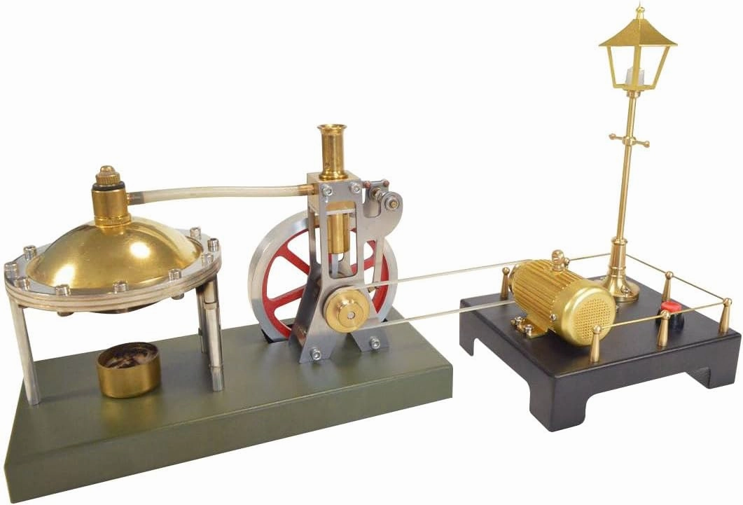 Steam Engine Kit That Runs, DIY Assembly Retro Steam Engine Model with Boiler Support and Additional Load Mini Steam Generator and Lamp Scene, Creative Gifts for Physics Lover (Steam Engine 2 in 1)