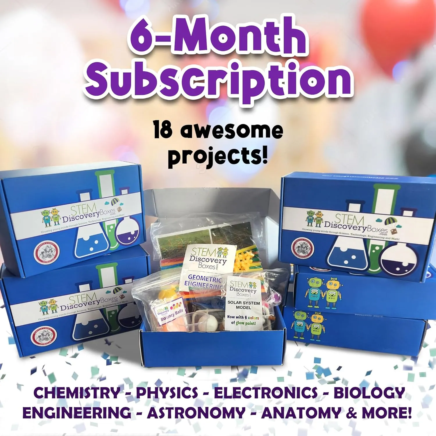 STEM Discovery Box - 6 Monthly Subscription Kits w/ 18 Projects - Summertime Learning - Science, Technology, Engineering, Mathematics - Experiment Activity Build Sets - Girls Boys Kids Ages 7-12