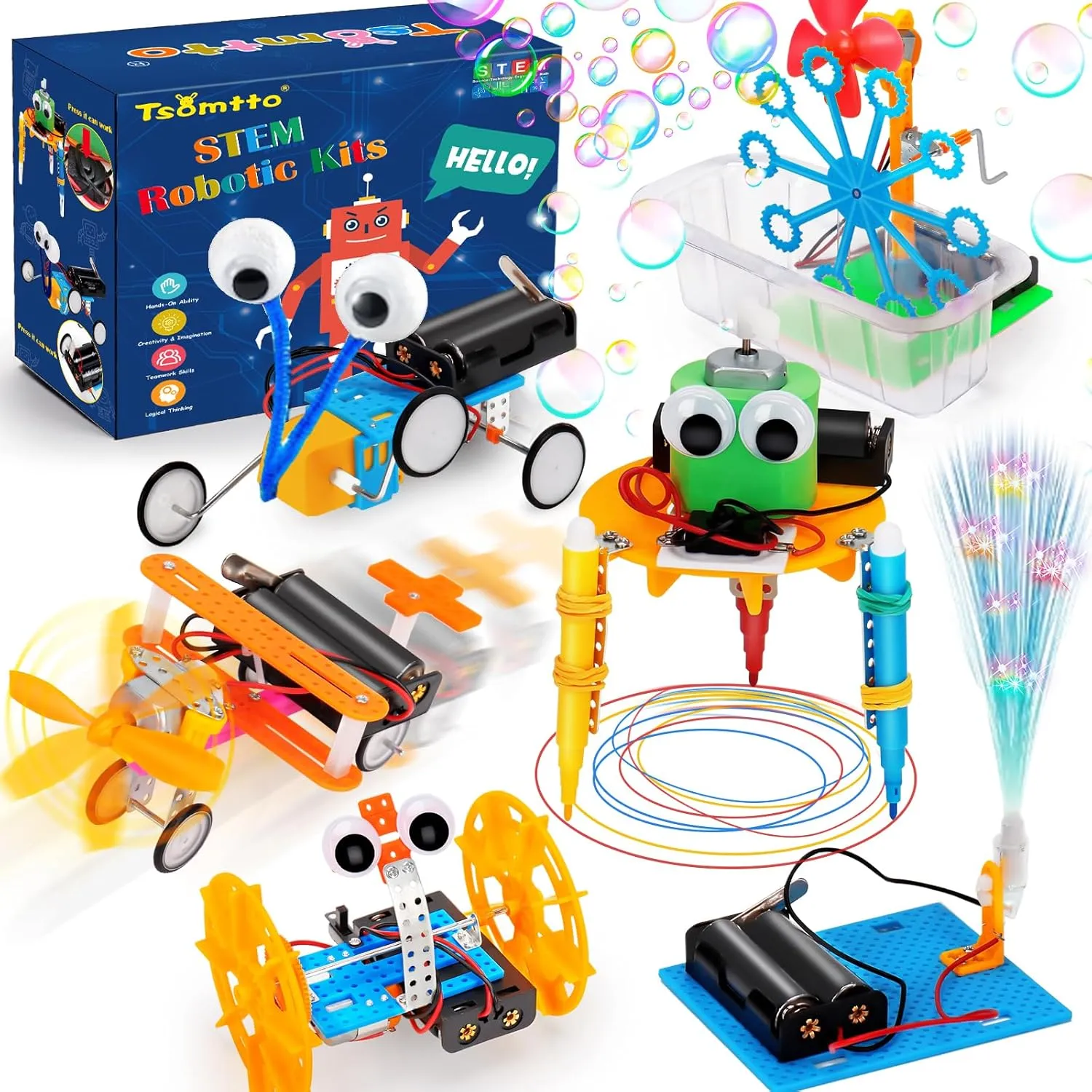 STEM Robotics Kit 6 Set Science Experiments Project Activities for Kids 6-8 8-12 Engineering Building Toy Electronic Motor Robot Craft for Boy 5 6 7 8 9 10 12  Year Old Girl Gift Summer Outdoor Toy