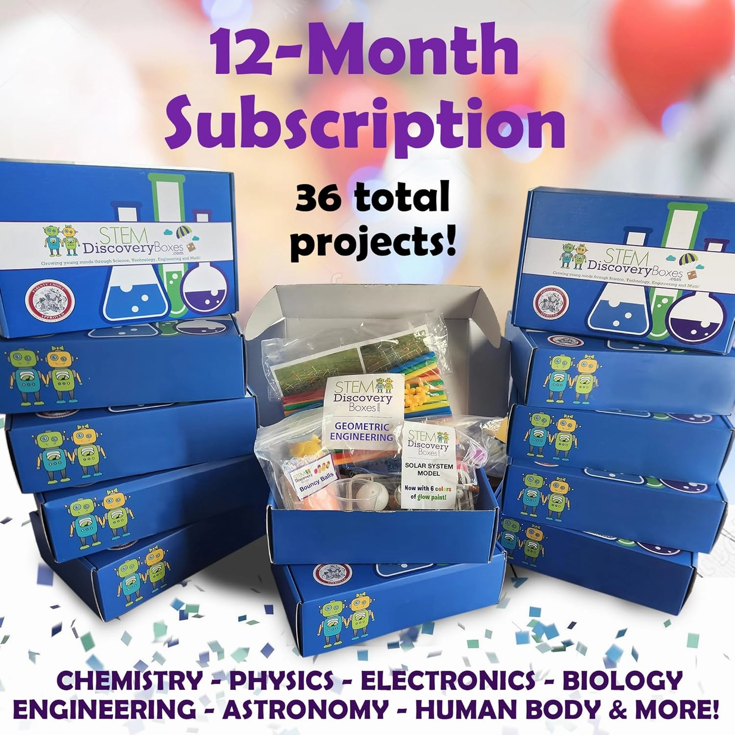 STEM Discovery Box 12 Month Subscription with 36 Total Projects - Summertime Learning - Science, Technology, Engineering, Mathematics - Experiment Activity Build Sets - Girls Boys Kids Ages 7-12