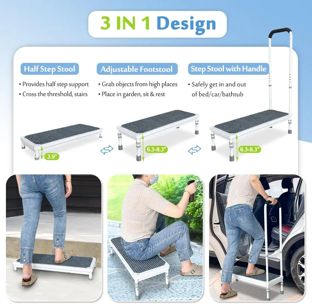 Step Stool with Handle for Elderly Adults, Medical Bedside Steps for High Beds, Seniors Safety Car SUV Stepping Stool with Handrail Heavy Duty 400lbs Adjustable, Handicap Bed Stairs Wide Platform-31