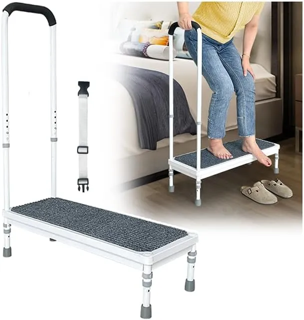 Step Stool with Handle for Elderly Adults, Medical Bedside Steps for High Beds, Seniors Safety Car SUV Stepping Stool with Handrail Heavy Duty 400lbs Adjustable, Handicap Bed Stairs Wide Platform-31