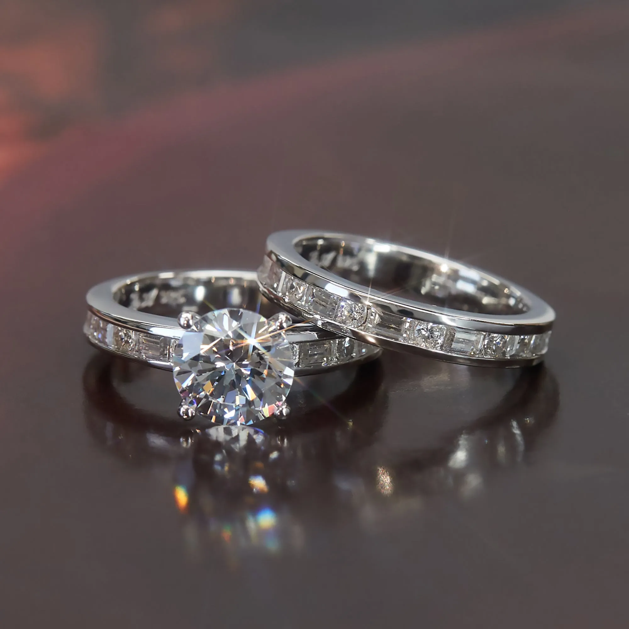 Sterling Silver 2 CT Baguette Half Eternity Band Stackable Rings Set