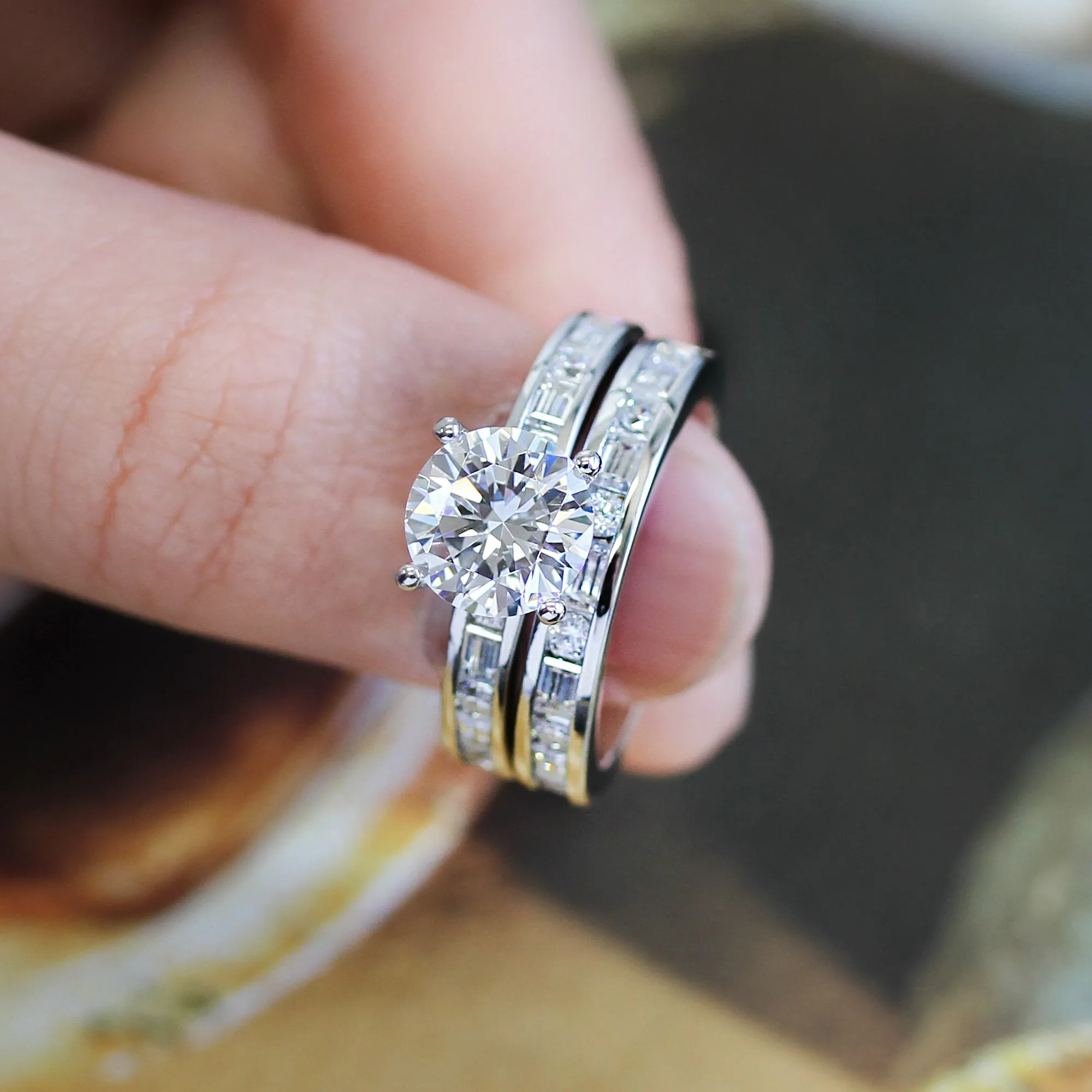 Sterling Silver 2 CT Baguette Half Eternity Band Stackable Rings Set