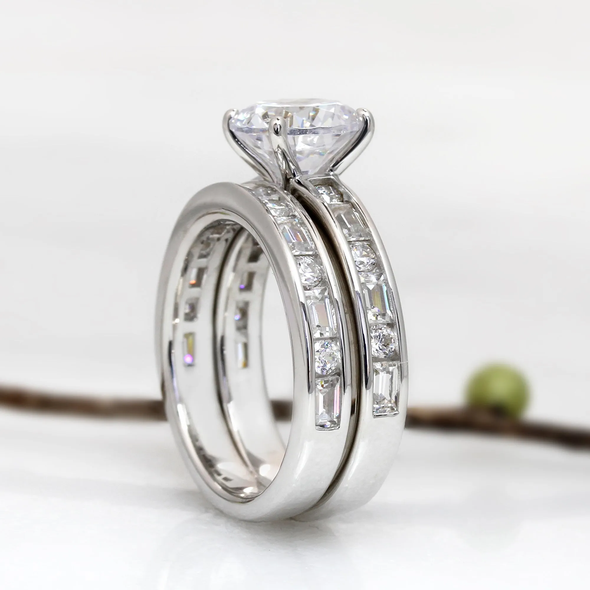 Sterling Silver 2 CT Baguette Half Eternity Band Stackable Rings Set