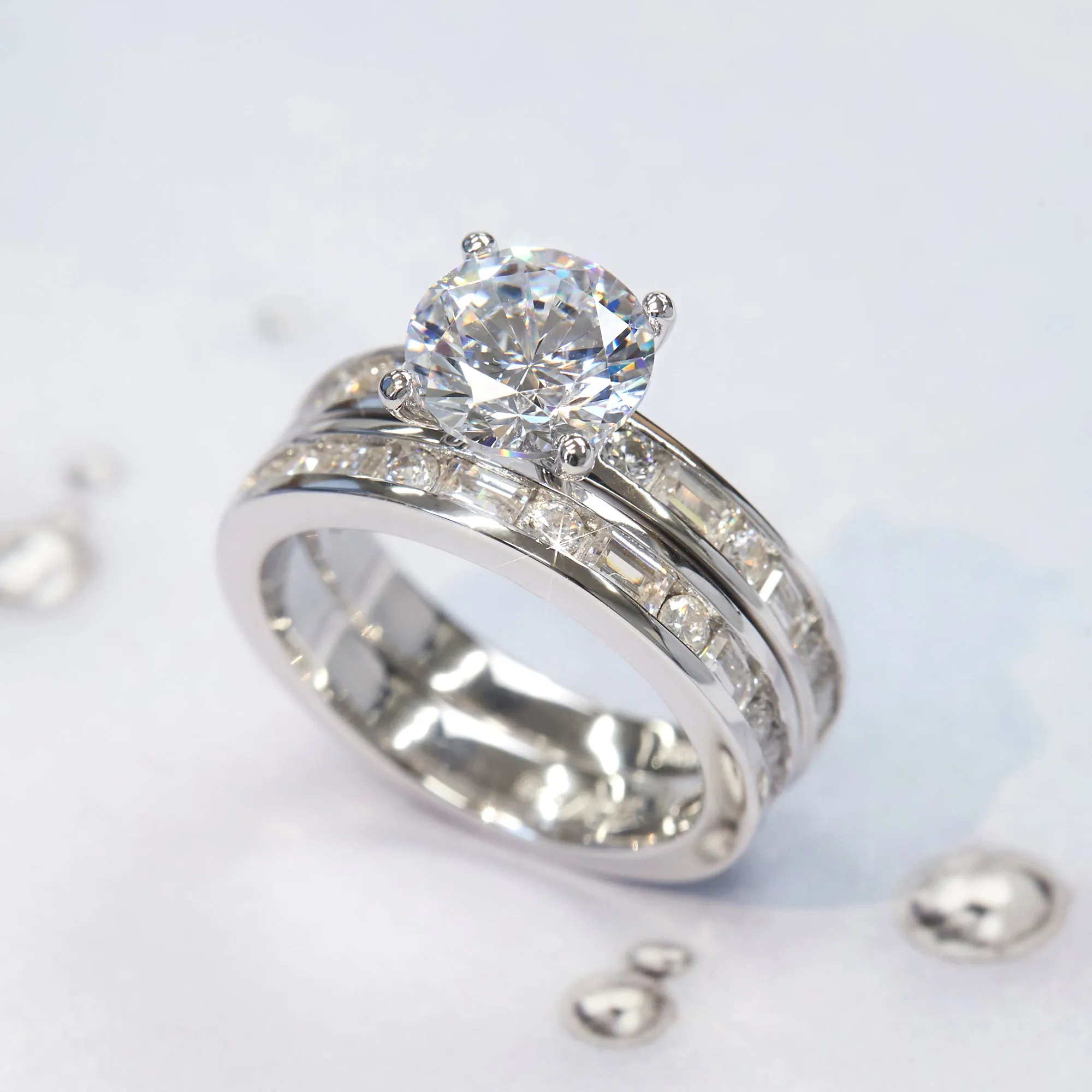 Sterling Silver 2 CT Baguette Half Eternity Band Stackable Rings Set