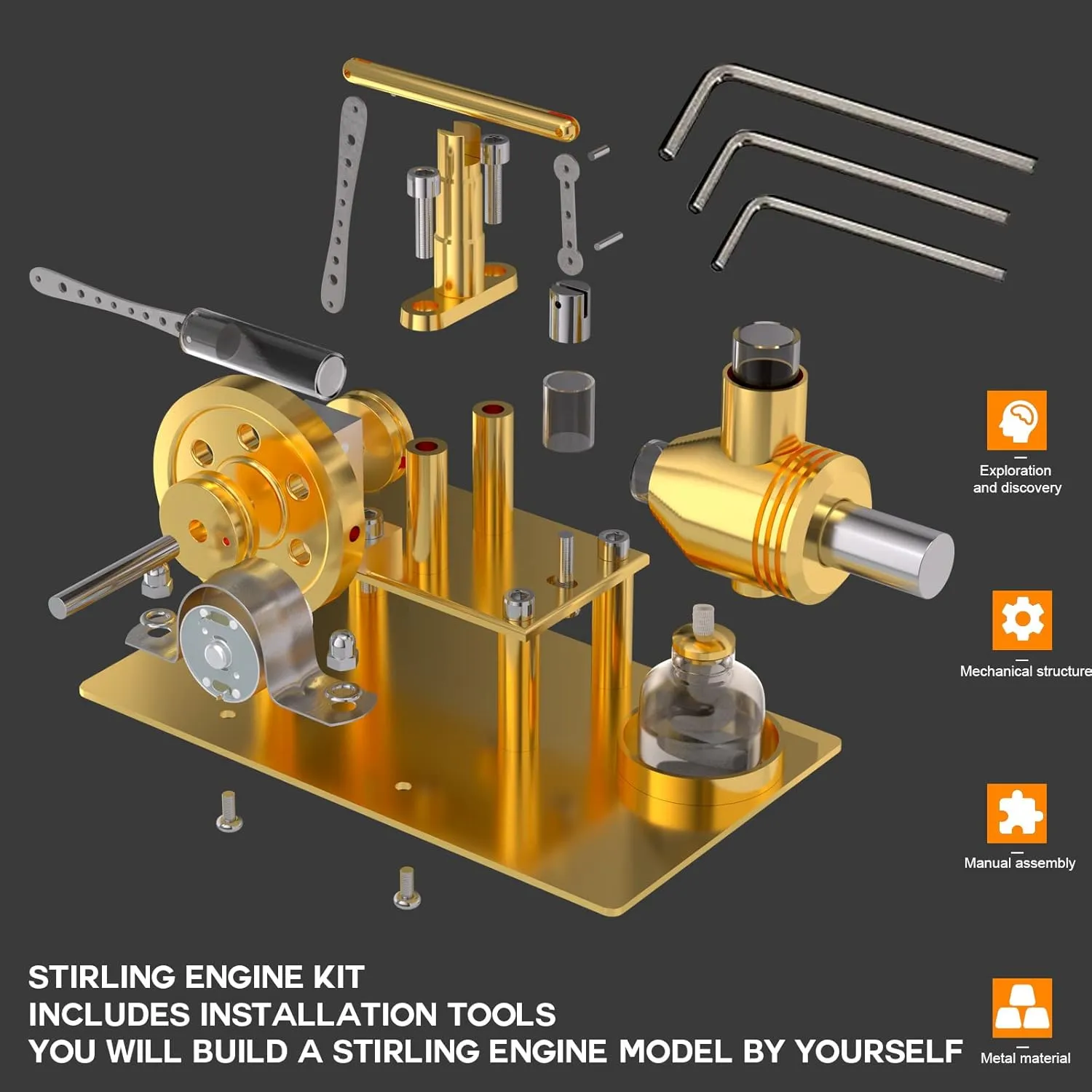 Stirling Engine Assembly Model Kit, ENJOMOR Metal Balance-Style Engine Model Set