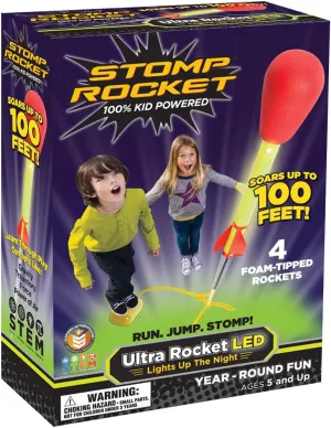 Stomp Rocket Ultra LED Rocket Launcher for Kids, 4 LED Foam Tipped Rockets - Fun Backyard & Outdoor Kids Toys Gifts for Boys & Girls - Toy Foam Blaster Set - Multi-Player Adjustable Launch Stand