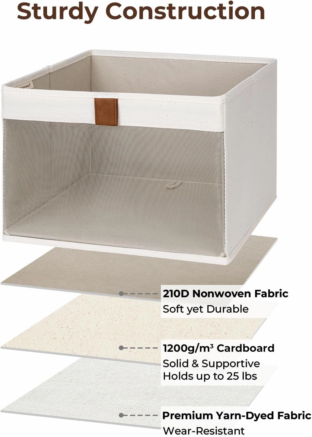 StorageWorks Closet Storage Bins, Storage Baskets with Clear Window and Handles, Foldable Fabric Organizer for Clothes, Shelves, Beige, 3 Pack