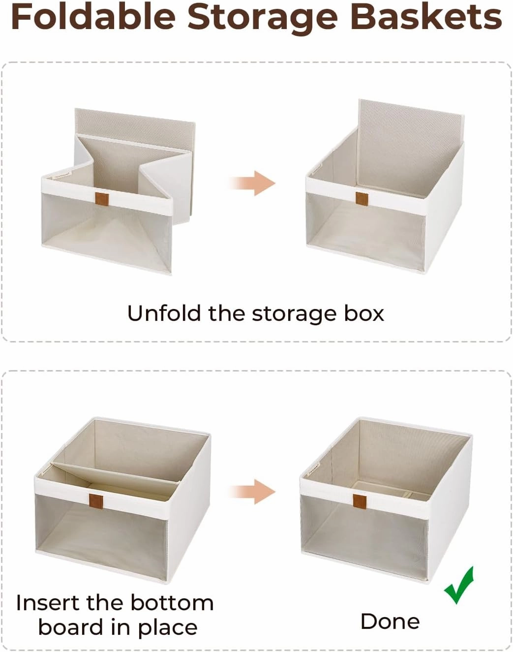 StorageWorks Closet Storage Bins, Storage Baskets with Clear Window and Handles, Foldable Fabric Organizer for Clothes, Shelves, Beige, 3 Pack