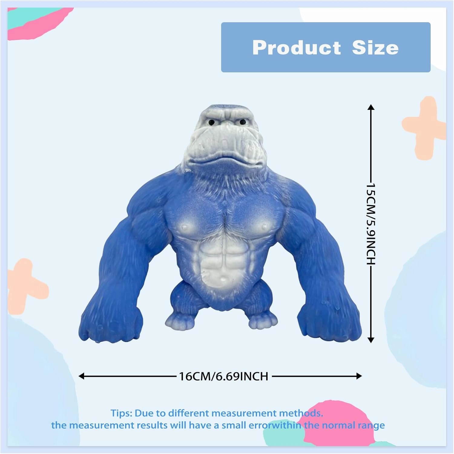 Stretchy Squishy Monkey Squeeze Toy Funny Gorilla Squishy Toy Stress Relief and Sensory Decompression Toy for Kids/Adults,Blue