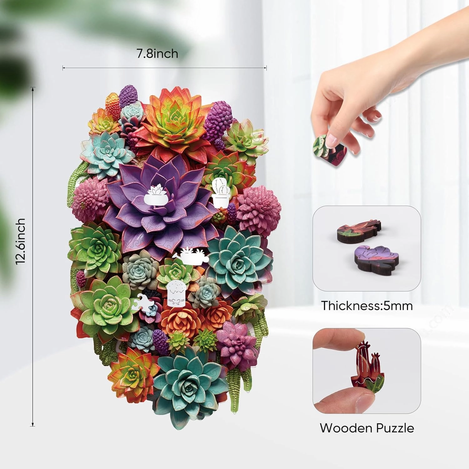 Succulent Waterfall Wooden Puzzles, 200 Pieces Jigsaw Puzzles 12.6'' x7.8'', Unique Design Liberty Wooden Puzzles for Adults and Kids, Family Game Gift Medium Size