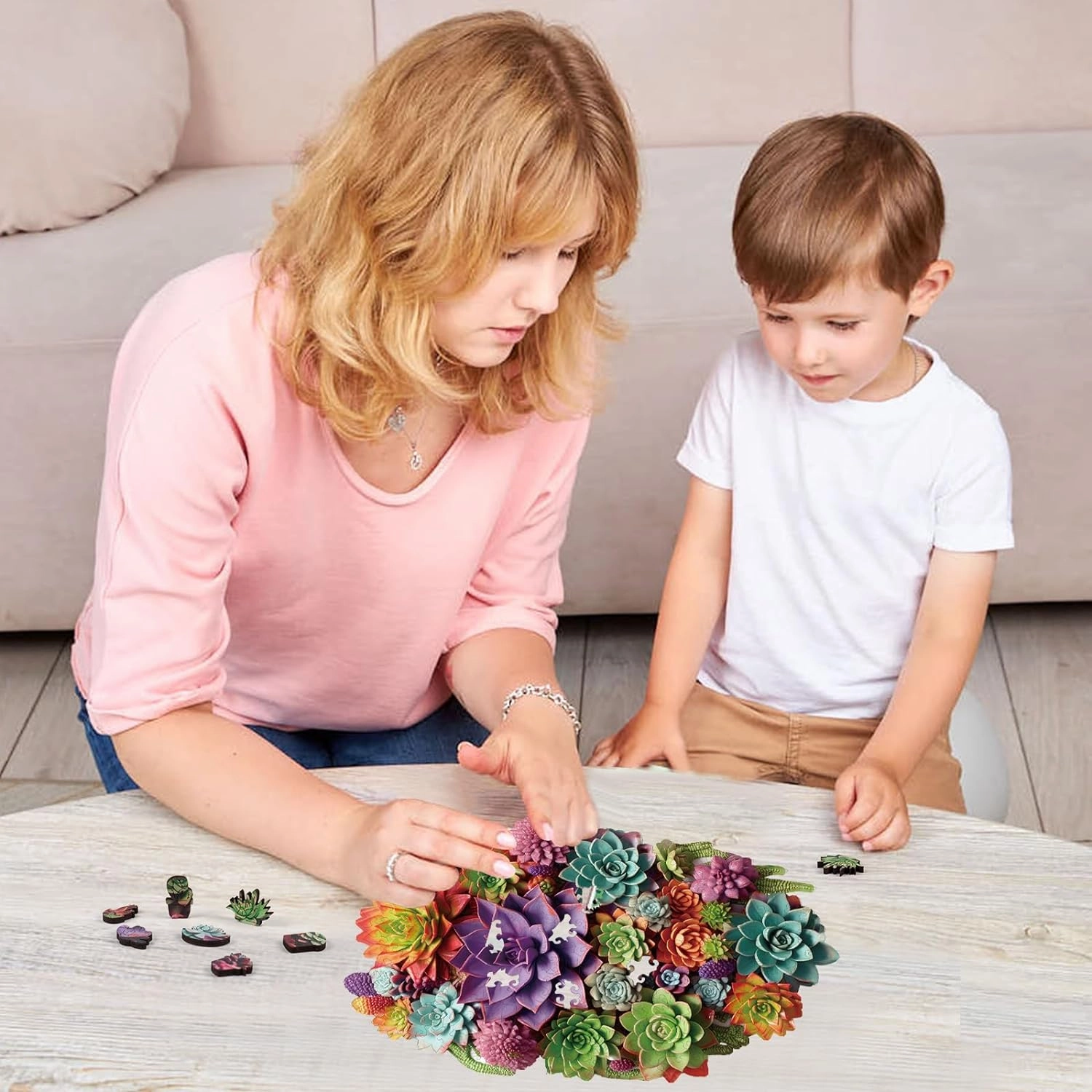 Succulent Waterfall Wooden Puzzles, 200 Pieces Jigsaw Puzzles 12.6'' x7.8'', Unique Design Liberty Wooden Puzzles for Adults and Kids, Family Game Gift Medium Size