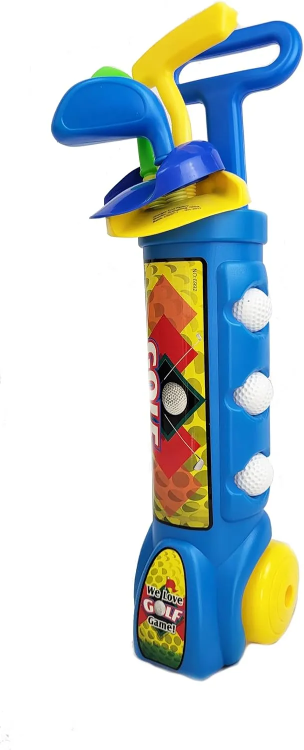 Sumac Children's Portable Mini Golf Play Set - Safe Non-Toxic Toddler Golf Game with 3 Clubs, Balls, and Trolley - Birthday Christmas for Boys and Girls
