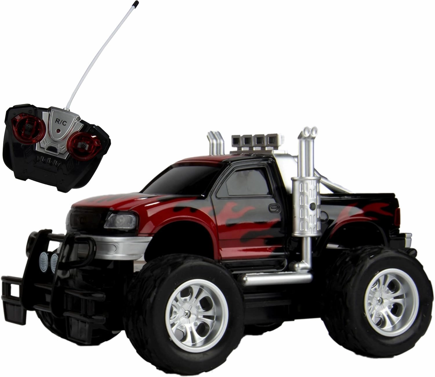Sumac Large Toy Truck with Big Rig Wheels Bright LED Lights Explosive Sounds Smash Proof All Terrain Toy Car with Remote Control for Boys and Girls 3 Years and Above