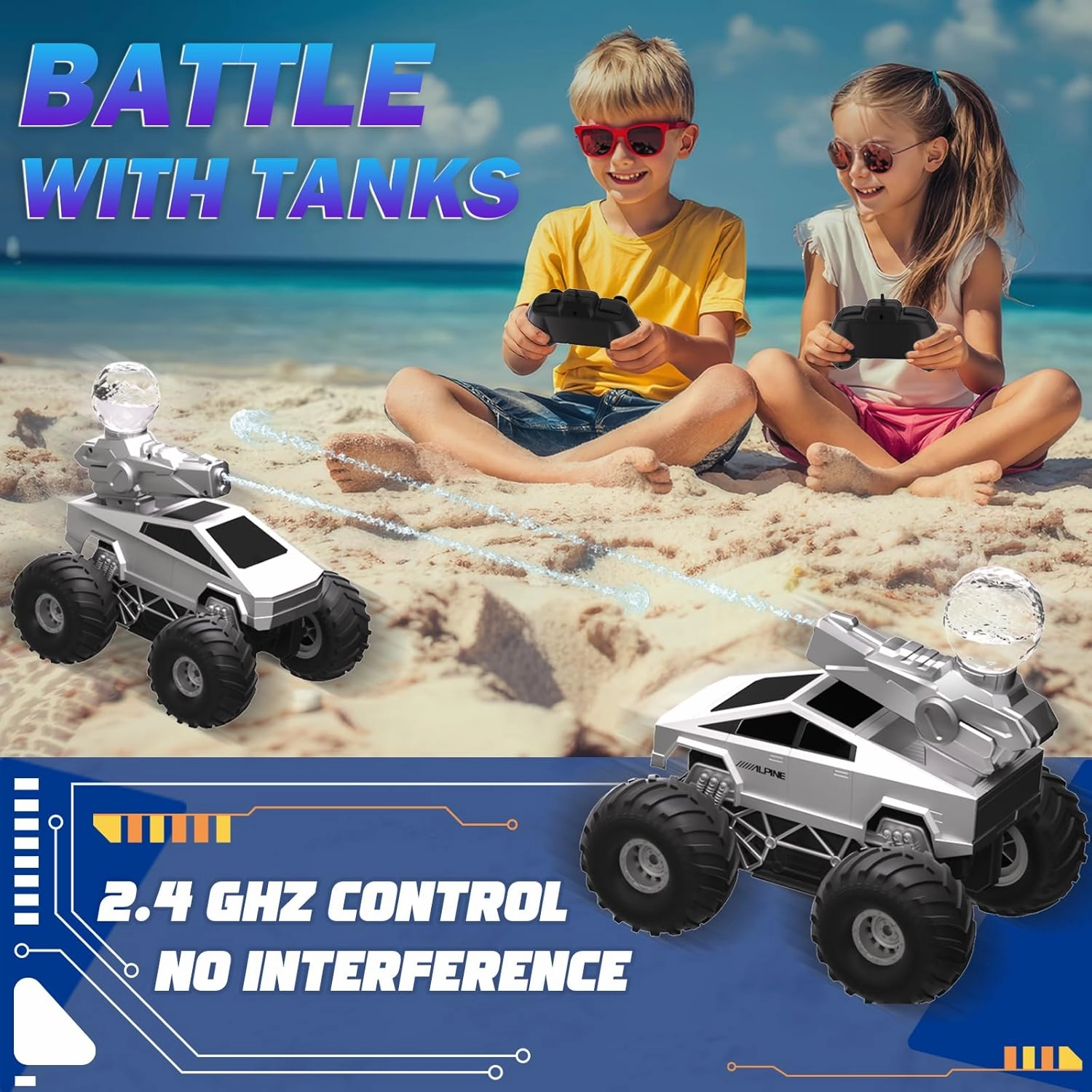Summer Toys 1:16 RC Car with Water Gun -2.4 GHZ Remote Control Car, 4WD All Terrain Amphibious Assault,Electric Vehicle Outdoor Pool Toys for Kids, Gifts for BoysGirls Age 5  Years Old
